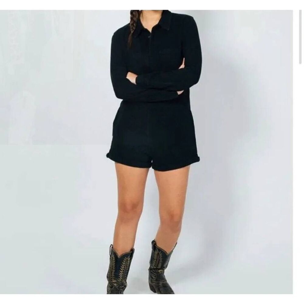 Atwyld No Service Jumper Black Herringbone Cotton Romper sz XS